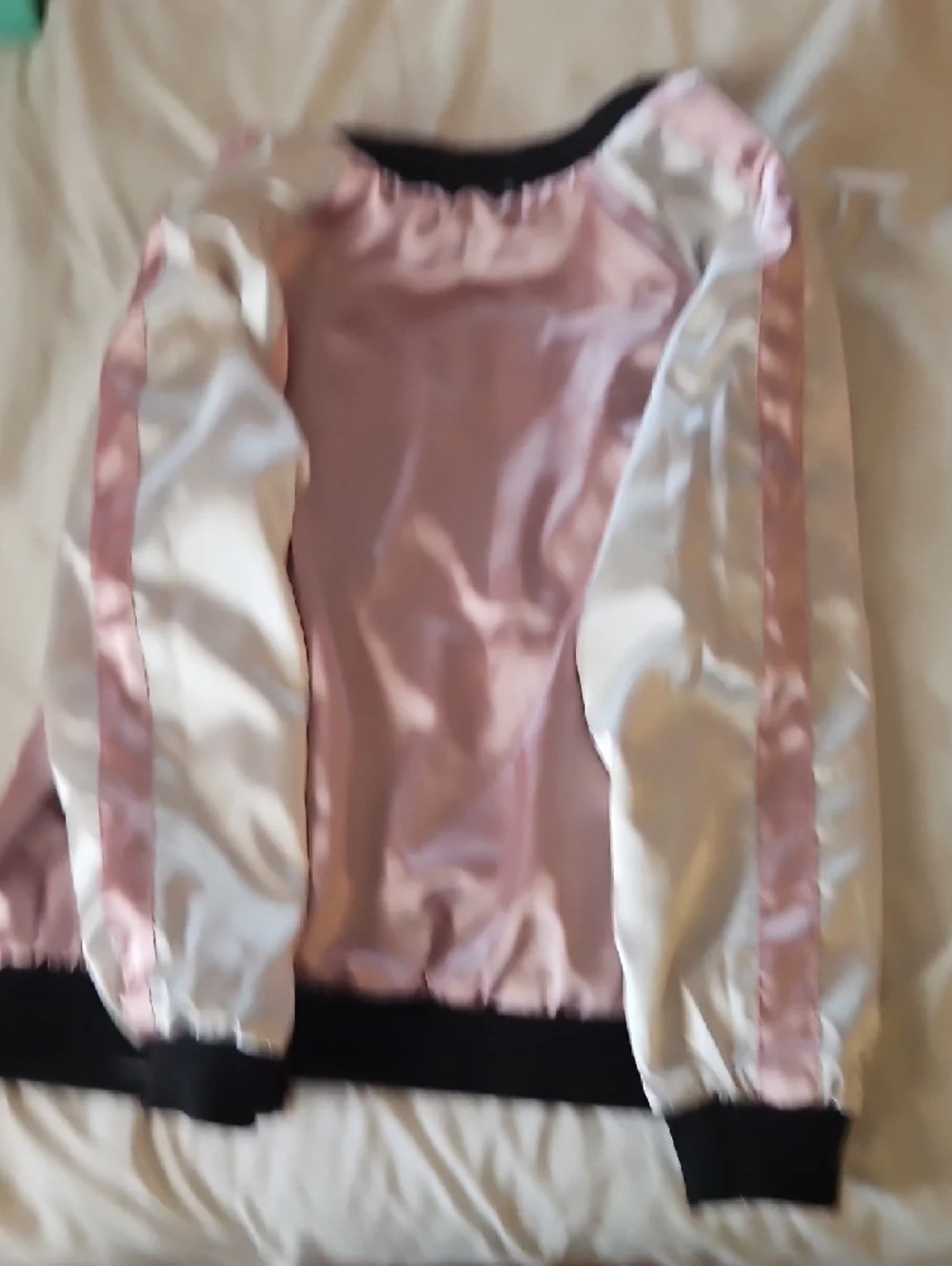 Floral Embroidered Black Satin Bomber Jacket with Pink Accents/ Reversable - Picture 10 of 10